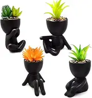 Lenamos Fake Succulent, Mini Succulents Plants Artificial in Modern Human Shaped Ceramic Pots Desk Decor Desk Plant for Office Decor for Women, Cute Fake Plants Bathroom Decor (4)