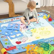 Ocean Magic Water Doodle Mat 40 X 32 Inch Painting Doodle Kids Toys,Reusable Large Painting Writing Color Doodle Mat with Bring Magic Pens,Toys for 3 4 5 6 7 8 Years Old Kids Birthday Gift