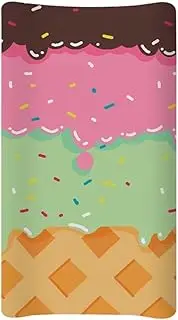 Wideasale Cute Ice Cream Print Changing Pad Covers for Girls Boys Ultra Soft Cozy Changing Table Sheet Fitted 32"X16" Changing Pad Covers Funny Food Print Summer Fun,Khaki Green Pink Brown