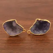 Good Looking Blue Natural Geode Druzy Gold Plated Stud Earring Connector Jewelry