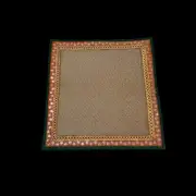Golden Nylon Handmade Chatai/Mat With Green,Red & Golden Sequins Work On The Tri