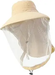 Bees Keeping Netting Hat Face Protector Cap Portable Veils Hat Beekeeper Hat for Gardening Outdoor Activities Camping Hiking, Khaki