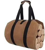 Durable Waterproof Waxed Canvas Firewood Log Carrier Tote Bag with Handles and Security Strap for Carrying Wood