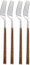 FONDOTIN Stainless Steel Salad Fork and Spoon Modern Set Imitation Wood Handles for Dining