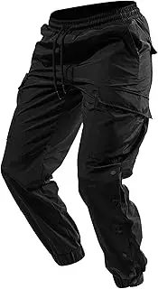 [Generic] Men's Casual Drawstring Twill Outdoor Pants Elastic Waist Tapered Cargo Trousers Solid Stretch Work Sweatpants
