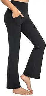 [GymCope] Flare Leggings for Women, High Waist Bootcut Yoga Pants with 4 Pockets for Gym, Workout, Causal, Tummy Control and Non-See-Through Straight Wide Leg Yoga Pants