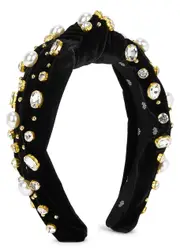 Lele Sadoughi Black Embellished Velvet Headband ONE SIZE