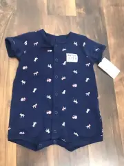 Carter's boy one piece outfit blue with fire truck and dogs Sz 3 months NWT P24