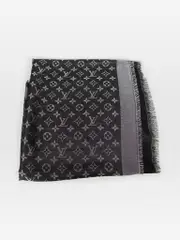 Black & Silver Silk Monogram Shine Shawl