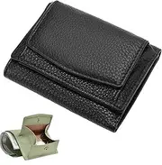 [Generic] Houtangduty Mini Wallet for Woman Houtndguter, Genuine Leather RFID Blocking Card Holder Organizer Pocket (Black,One Size)