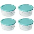 Pyrex 7201 4-Cup Glass Food Storage Bowls w/ 7201-PC 4-Cup Turquoise Lid Covers
