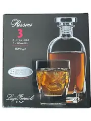 Rossini Crystal Decanter and 2 Glass Set Luigi Bormioli Italy 3 Piece NEW in box