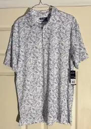 Ben Hogan Performance Polo Men's S Golf White & Blue Leaf Print Stretch