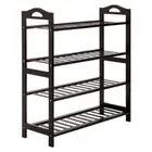 4 Tiers Shoe Rack Concise Bamboo Rack 12-Batten for Entryway Hallway, Coffee