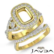 Cushion Diamond Engagement Pave Ring Bridal Sets 18k Gold Yellow Setting 2.1Ct