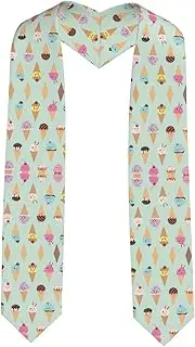 [SKKNT] Ice Cream Cones Print Graduation Shawl Stole For Academic Commencements Honor Sash Congratulations Gift, Sharp Corner, One Size