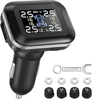 Tire Pressure Monitoring System TPMS Wireless Real-time Tire Pressure Monitor System with 4 External Sensors and 6 Alarm Modes Adjustable Display Angle Tire Pressure Monitor for Car(Black)