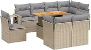 vidaXL 9 Piece Garden Sofa Set with Cushions - Beige Poly Rattan Patio Furniture with Adjustable Table for Outdoor, Garden, Terrace, or Deck - Modular Design with Removable Cushion Covers
