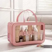 Double Layer Transparent Cosmetic Bag Waterproof Large Capacity Makeup Organizer-Pink