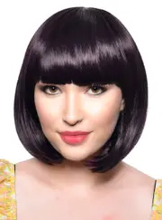 Short Violet Black Heat Resistant Bob Fashion Wig with Fringe