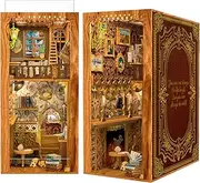 CUTEBEE Book Nook Kit, DIY Miniature House Kit for Adults, 3D Wooden Puzzle Bookend Bookshelf Insert Decor with LED Light and Dust Cover, Unique Crafts Made with Your Loved Ones (Eternal Bookstore)