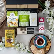 Tea Gift Set - Black Tea Haven Gift Hamper - Luxury Tea Box - Tea Connoisseurs Delight - Cheese Bites Biscuits, Olives, Love Tea Earl, Crackers snacks & Chocolate Coconut Block