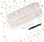 Pearls for Crafts, YAEISM 2000PCS Flatback Pearls Rhinestone Multi Size Pearls for Nails AB Half Round Pearls with Pickup Pencil and Tweezer for Nail Art and DIY Decoration (Beige)