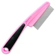 Flea and Tick Comb with Rubber Handle for Dogs & Cats, Grooming - Pink