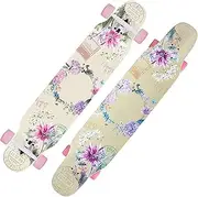 Sports Longboard Skateboard, 46" 8-Layer A-Level Maple Trapped Flower Double-Sided Pattern Lengthened Dance Board Suitable for Beginners Adults Adolescents Can Load 200kg