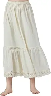 [BEAUTELICATE] Half Slip 100% Cotton Vintage Underskirt with Lace Trim Skirt Extender for Under Dresses Ivory Cream 85cm
