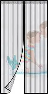 [JOOFAN] Magnetic Screen Door - Hands Free Mesh Partition Keeps Bugs Out, Self Sealing Magnets，Pet and Kid Friendly，Full Frames Velcro-Like Installations (100 X 210CM，Black)