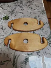 Lot Of 2 Handmade Wooden Wine Caddy & Wine Glass Holder Rack 11.5x5.5 Golden Oak