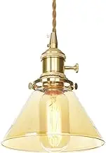 YPDTSNGV Pendant Light Fixture with Switch, Modern Gold Adjustable Height Chandelier Brass Lighting, Glass Shade Hanging Ceiling Lamps for Kitchen Island(Amber)
