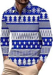[Generic] Men's T Shirts Pack and Autumn Casual Long Sleeve Buttoned Lapel Christmas Printed Long Sleeve T Shirt Tops 4 1