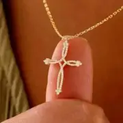 2.40Ct Round Real Moissanite Fancy Cross Pendant 14K Yellow Gold Plated Silver