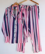 New Autograph Pajama Set 18 Womens Satin Stripe Button Front Top Pants Sleep PJs