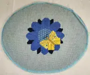 Needlepoint FINISHED - BUTTERFLY Blue Flower Canvas Tapestry Pillow Top