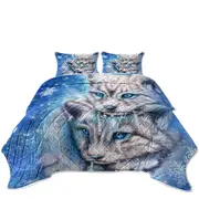 Wildlife Art Blue Winter Lynx Wild Cat Coverlet