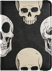 [Amooorous] White Skull Leather decorative passport holder for travel Wallet Combo Cute Passport Book Ultra Slim, White skull, 1 size