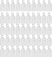 50 Pack Extra Strength Key Tag with Split Ring, Tough Plastic Key Tags Item Identifiers with Blank Paper Labels Transparent Covers and Split Rings(White)