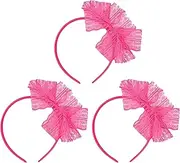 [BORFUE] 3pcs Neon Lace Bow Headband Large Bowknot Headband 80s Costumes Accessories Knot Head Wrap for Carnival, Christmas Party, Daily Decoration, Pink