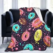 Donut Splash Food Blanket, Soft Blankets Flannel Bed Throw Cozy Lightweight Plush Gifts for Women Boys Girls Kids Sofa Couch Bedroom Living Rooms Warm All Season, Home Decor, Small 50"x40"