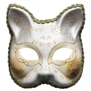 Cat Mask Masquerade Mask Half Face Cat Mask Halloween Party Mask Animal Mask Evening Prom Mask Anime Cosplay Mask Kitten 24H white