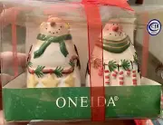 Oneida "Festive Snowmen" Salt And Pepper Shaker Set - New