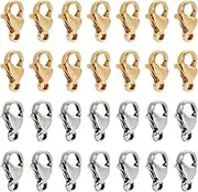 Pandahall 100Pcs Stainless Steel Lobster Claw Clasps Real 24K Gold Jewelry Lobster Clasp 2 Colors Metal Bracelet Necklace Clasp Closures for Jewelry Making, 9x5x2.5mm