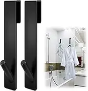 Extended Shower Door Hooks for Glass Door (7-Inch Length), Over Door Hooks for Bathroom Frameless Glass Shower Door, Stainless Steel Towel Hooks, Bathroom Robe & Towel Hooks 2-Pack (Black)