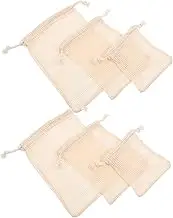 HOUDERCO 6Pcs Reusable Cotton Mesh Produce Bags Washable Drawstring Vegetable and Fruit Storage Pouches Food Storage Bags Multiple