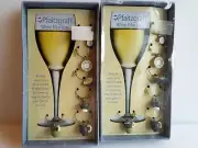 Pfaltzgraff Wine Glass Charms Markers 2 Set of 6 Green Sphere Collection NEW