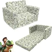 Truwelby Kids Sofa, Children's 2 in 1 Convertible Sofa to Lounger - Extra Soft Flip Open Chair & Sleeper, Cute Dinosaur Print Toddler Chair Kids Couch for Kids Girls Boys
