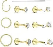 [Morfetto] Hypoallergenic Helix Piercings Tragus Labret Piercing Gold Surgical Steel Piercing Ear Nose Ring Nose Piercing Stud Silver Lip Piercing 18G 20G Medusa Conch Piercing 6/8/10 mm